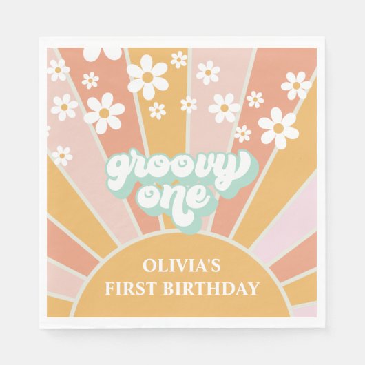 Groovy One Retro Sunshine daisy boho Paper Bord Servet (Voorkant)