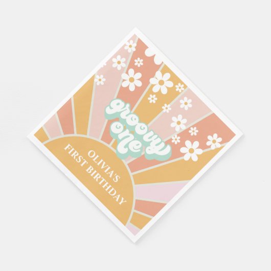 Groovy One Retro Sunshine daisy boho Paper Bord Servet (Hoek)
