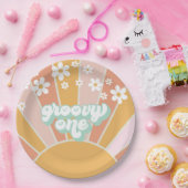Groovy One Retro Sunshine daisy boho Papieren Bordje (Feest)