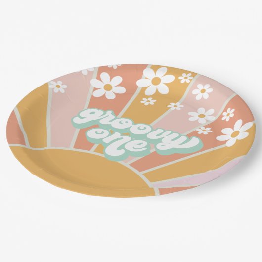 Groovy One Retro Sunshine daisy boho Papieren Bordje (Gekanteld)