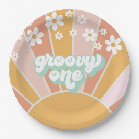 Groovy One Retro Sunshine daisy boho Papieren Bordje (Voorkant)