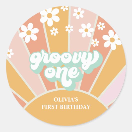 Groovy One Retro Sunshine daisy boho Ronde Sticker (Voorkant)