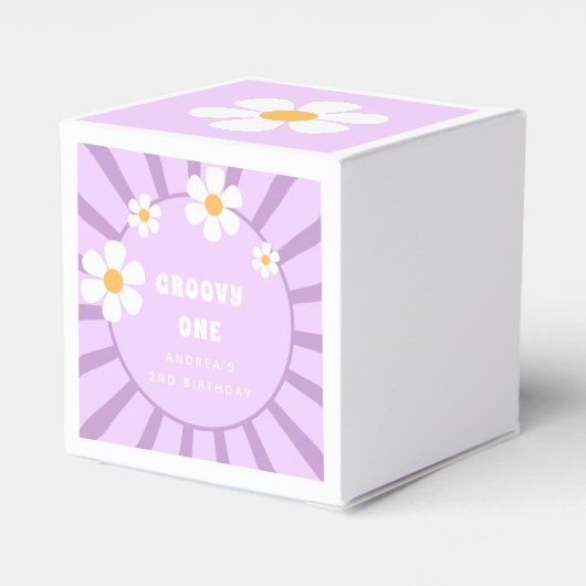 Groovy One Retro Sunshine Girl Tweede verjaardag Bedankdoosjes (Achterkant)