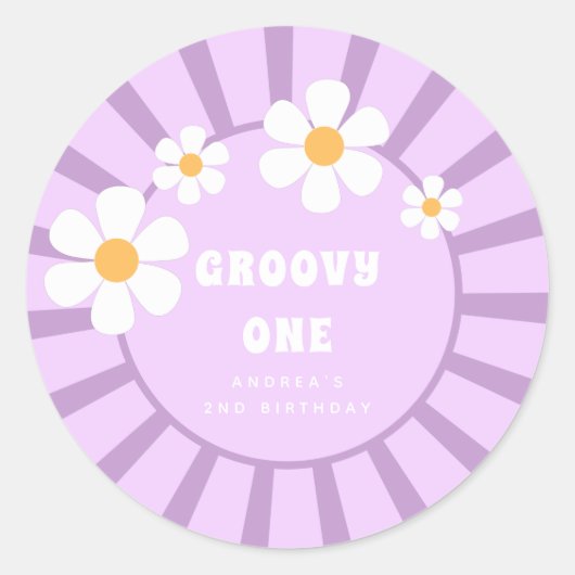 Groovy One Retro Sunshine Girl Tweede verjaardag Ronde Sticker (Voorkant)