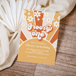 Groovy One Retro Sunshine madeliefje boho bloem Kaart