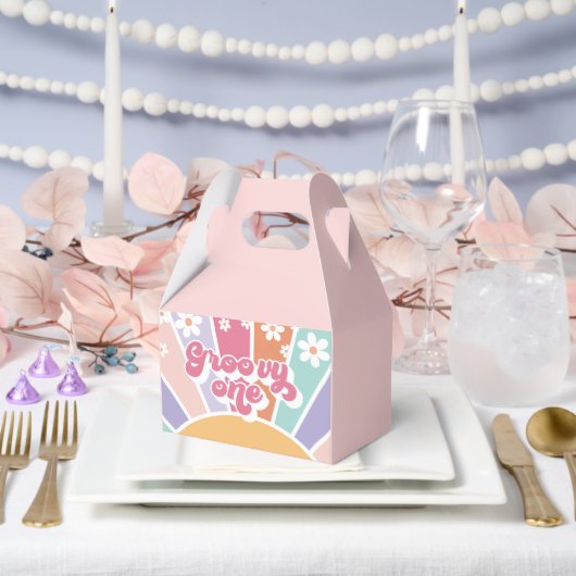 Groovy One Retro Sunshine Rainbow Daisy Bedankdoosjes (Huwelijk)