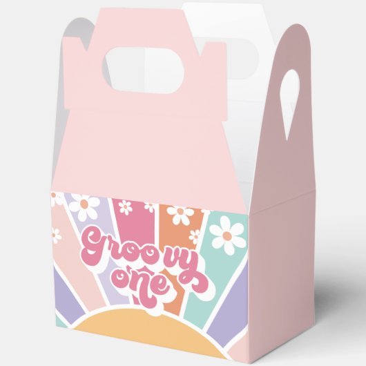 Groovy One Retro Sunshine Rainbow Daisy Bedankdoosjes (Open)