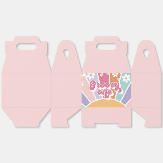 Groovy One Retro Sunshine Rainbow Daisy Bedankdoosjes (Ongevouwen)