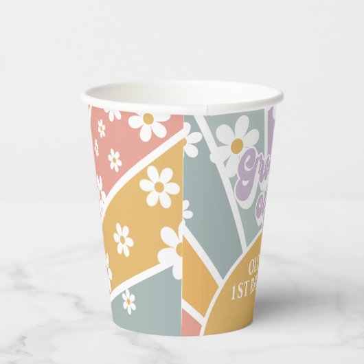 Groovy One Retro Sunshine Rainbow Paper Cups Papieren Bekers (Rechts)