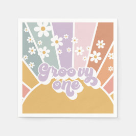 Groovy One Retro Sunshine Regenboog Madeliefje Servet