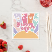 Groovy One Retro Sunshine Regenboog Madeliefje Servet (Insitu)