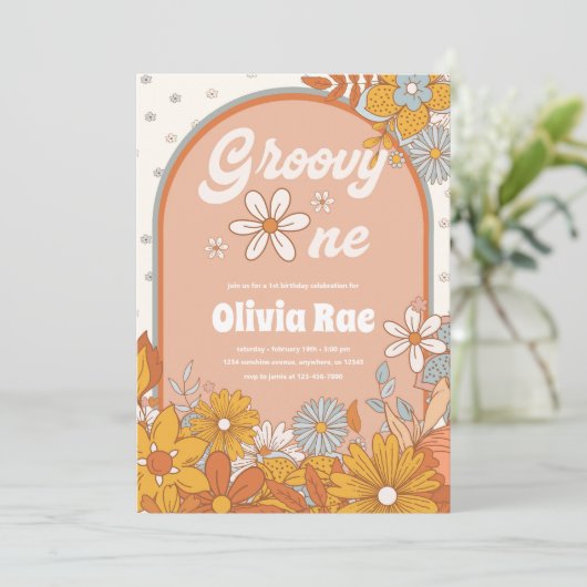 Groovy One Retro Theme 1e verjaardag Kaart (Staand voorkant)