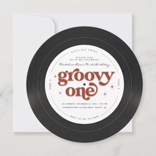 Groovy One Retro Vinyl Record Kaart (Voorkant)