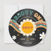 Groovy One Retro Vinyl Record Meisje's 1e Verjaard Kaart (Voorkant)
