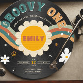 Groovy One Retro Vinyl Record Meisje's 1e Verjaard Kaart