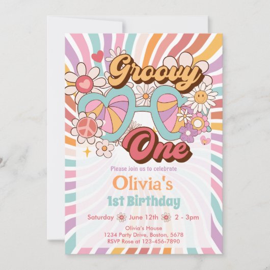 Groovy One Retro Zomer 1e Verjaardag Uitnodiging (Voorkant)