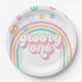 Groovy One Retro Zomer Regenboog Papieren Bordje