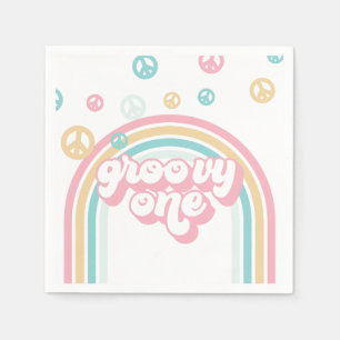 Groovy One Retro Zomer Regenboog Servet