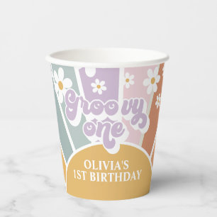 Groovy One Retro Zonnestral Regenboog Papieren Bek Bekers