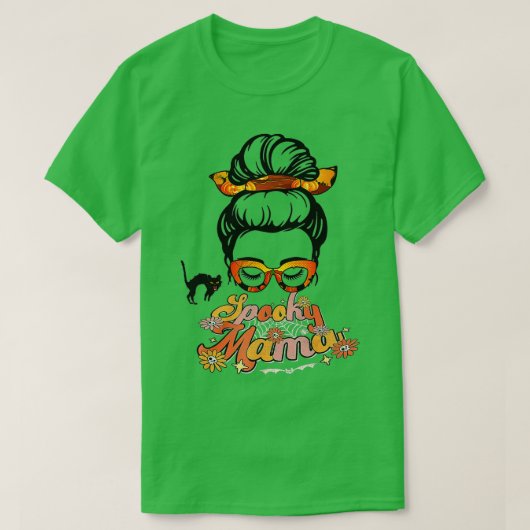 Groovy One Spooky Mama Messy Bun Women Witch Ma H T-shirt (Design voorkant)