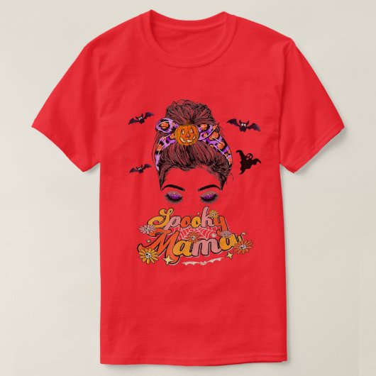 Groovy One Spooky Mama Messy Bun Women Witch Ma H T-shirt (Design voorkant)
