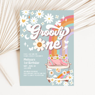 Groovy ONE Stofblauwe Madelief Hippie 1e Verjaarda Kaart