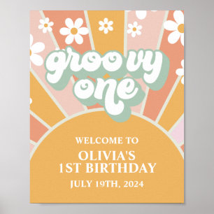 Groovy One Sunshine Eerste Verjaardag Welkomstbord Poster