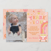 Groovy One Two Retro Birthday Dank u kaarten (Voorkant / Achterkant)