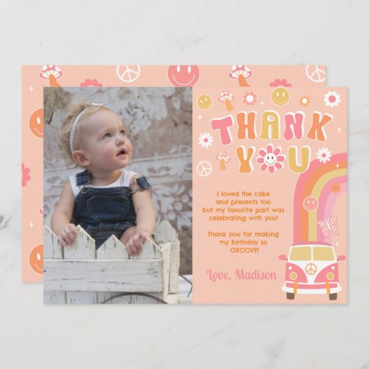 Groovy One Two Retro Birthday Dank u kaarten (Voorkant / Achterkant)