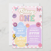 Groovy One Varsity Patch Letter 1e verjaardagsfees Kaart (Voorkant)