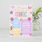 Groovy One Varsity Patch Letter 1e verjaardagsfees Kaart (Staand voorkant)