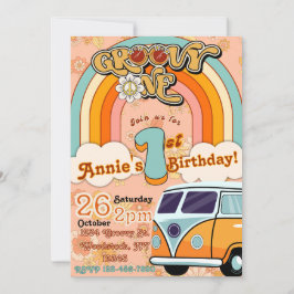 Groovy ONE verjaardagsuitnodiging Kaart