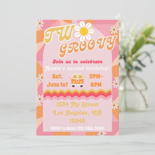 Groovy ONE verjaardagsuitnodiging Kaart (Staand voorkant)