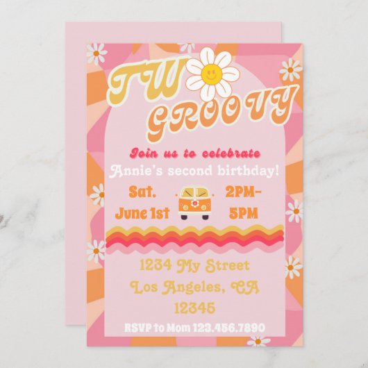 Groovy ONE verjaardagsuitnodiging Kaart (Voorkant / Achterkant)