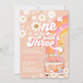 Groovy ONE Wild en Three Daisy Rainbow Verjaardag Kaart (Voorkant)