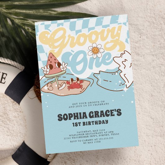 Groovy One Zomer Groovy 1e Verjaardag Kaart