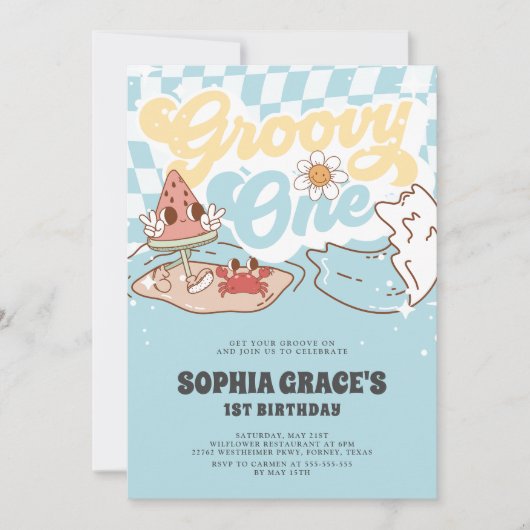 Groovy One Zomer Groovy 1e Verjaardag Kaart (Voorkant)