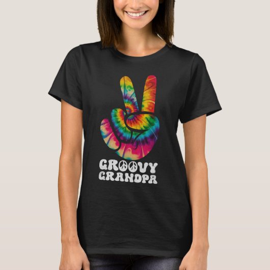 Groovy Opa Hand Vredesteken Hippie Tie Dye T-shirt (Voorkant)