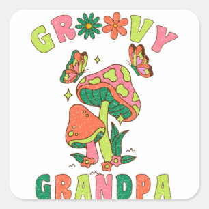 groovy opa kleurrijke vintage paddenstoelen vierkante sticker