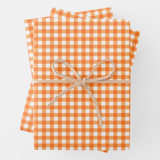 Groovy Orange Gingham Check Pattern Inpakpapier Vel (In situ)