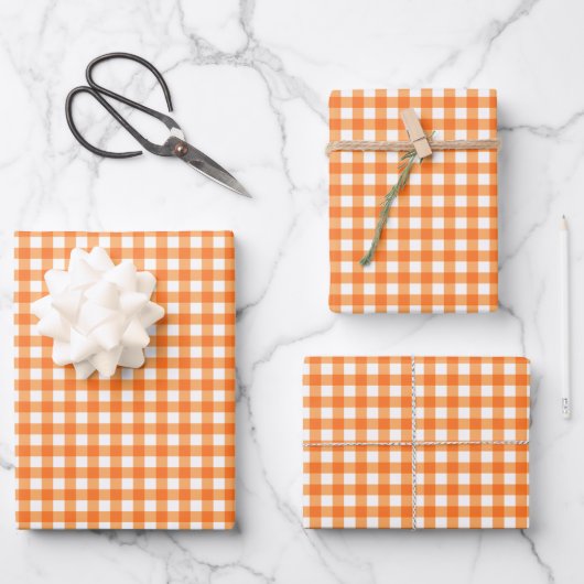 Groovy Orange Gingham Check Pattern Inpakpapier Vel (Voorkant)