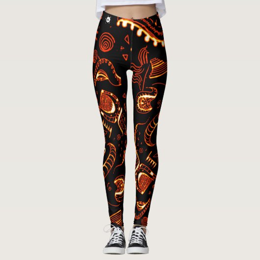 Groovy Oranje Black Leggings (Voorkant)