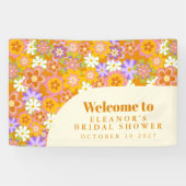 Groovy  Oranje Floral Vrijgezellenfeest Aangepast Spandoek (Horizontaal)