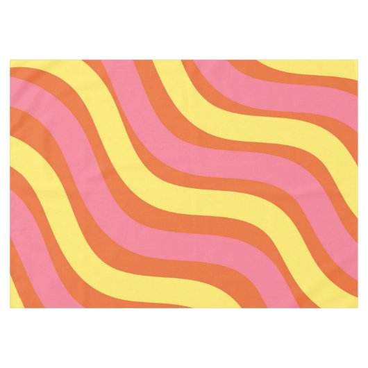Groovy Oranje Geel Roze Wavy Stripe Bold Dining Tafelkleed (Voorkant (Horizontaal))