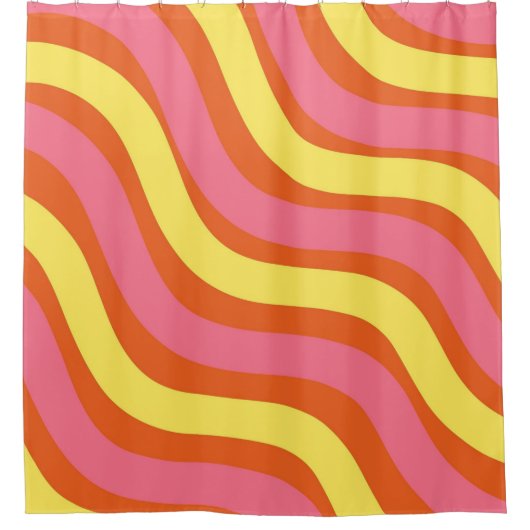 Groovy Oranje Geel Roze Wavy Stripe Bold Douchegordijn (Voorkant)