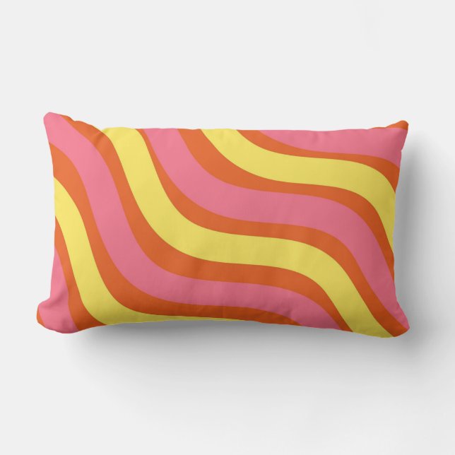 Groovy Oranje geel roze Wavy Stripe Bold Spring Kussen (Voorkant)