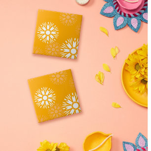 Groovy Oranje Madeliefje Bloem Retro Bloemmotief Tegeltje