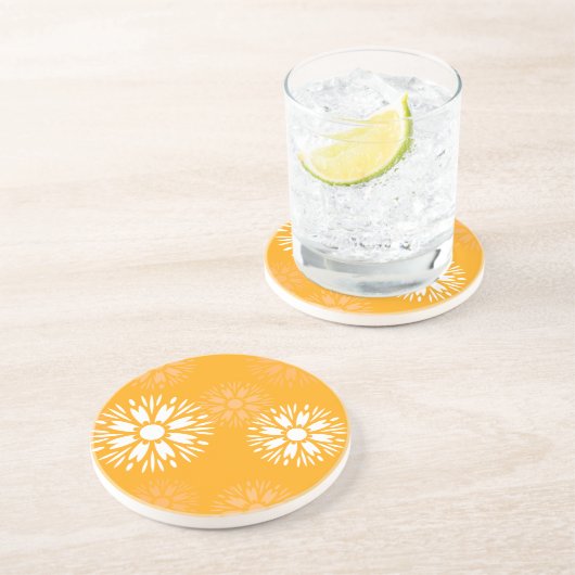 Groovy Oranje Madeliefje Bloem Retro Bloemmotief Zandsteen Onderzetter (Zijkant)