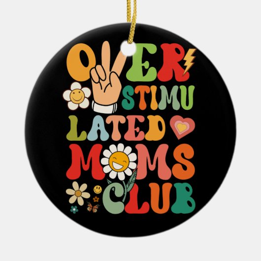 Groovy Overgeprikkeld Moms Club Funny Trendy Ma V Keramisch Ornament (Voorkant)