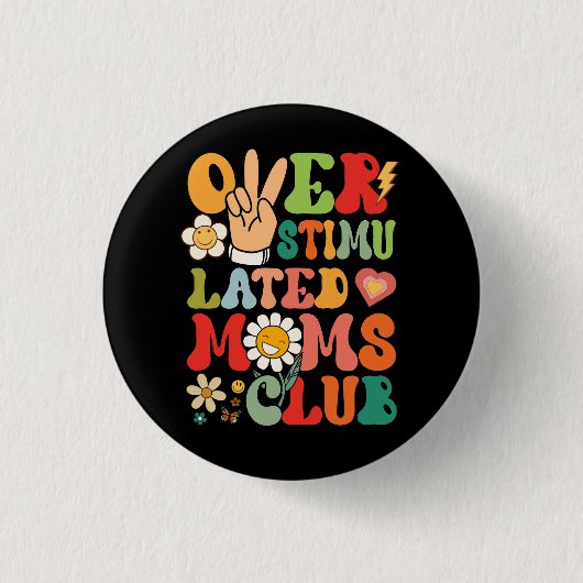 Groovy Overgeprikkeld Moms Club Funny Trendy Ma V Ronde Button 3,2 Cm (Voorkant)